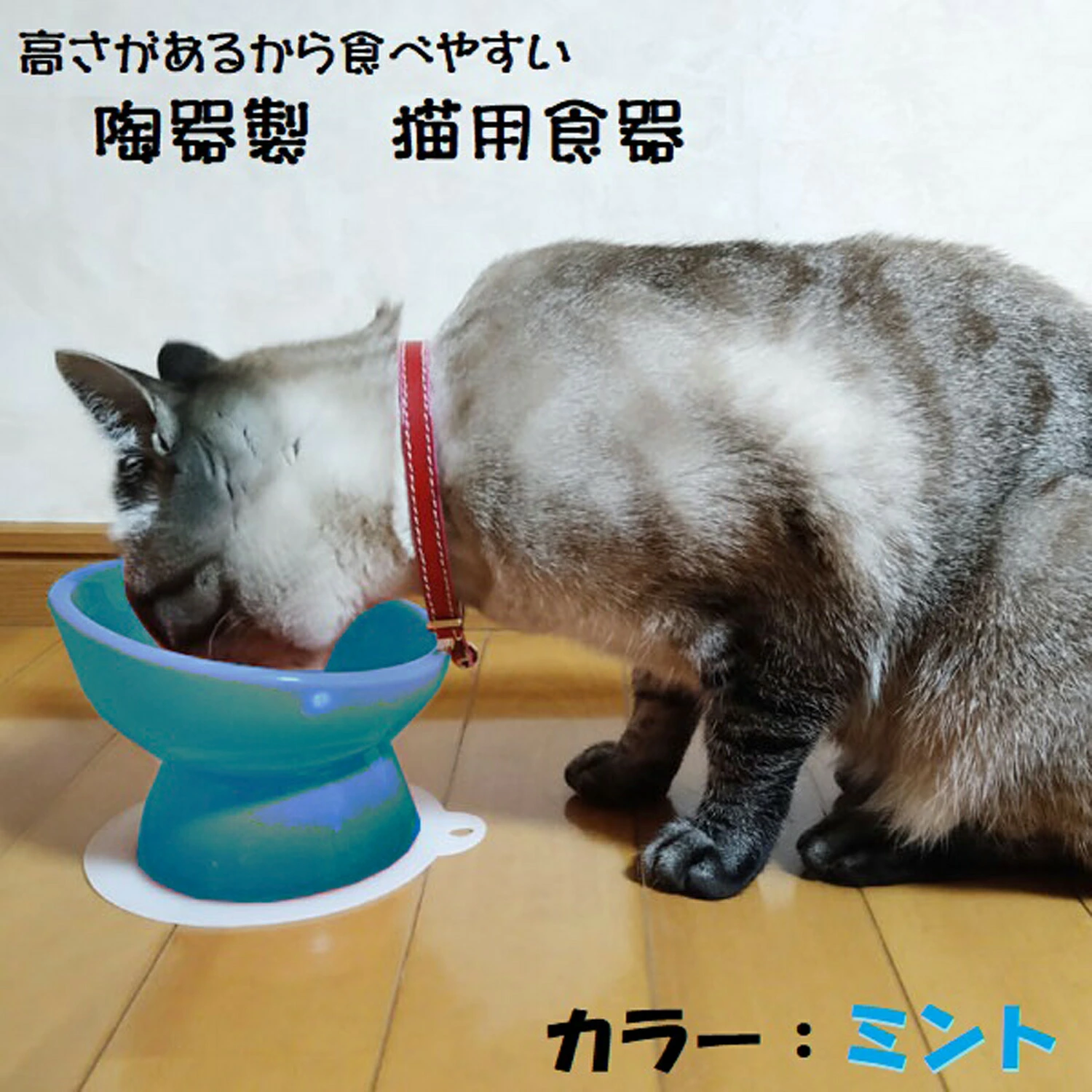 陶器製 猫用食器ミント（ブルー）
