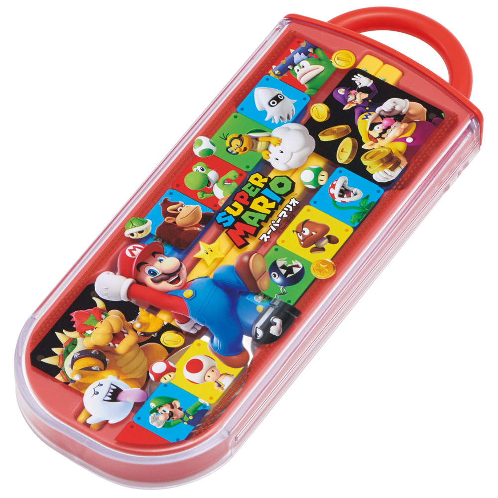 子供用 抗菌 お弁当 トリオセット 開けやすいスライド式（箸、スプーン、フォークのセット） スーパーマリオ２３／TACC2AG_4973307622236
