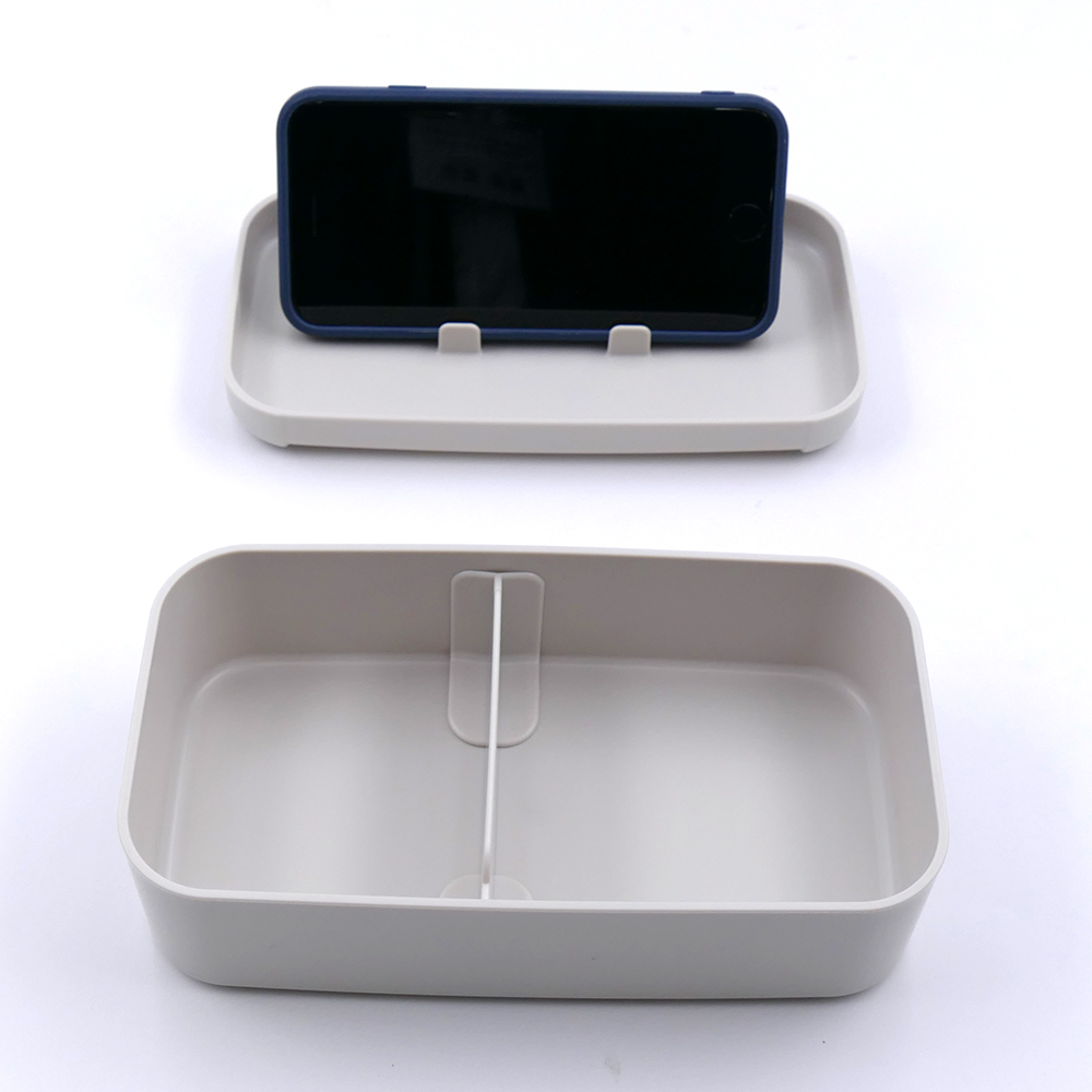スケーター 弁当箱 スマホスタンド付き 600ml 1段 箸付き 仕切り 食洗機 レンジ 対応 日本製 skater PLB6SSH ベージュ 色 無地