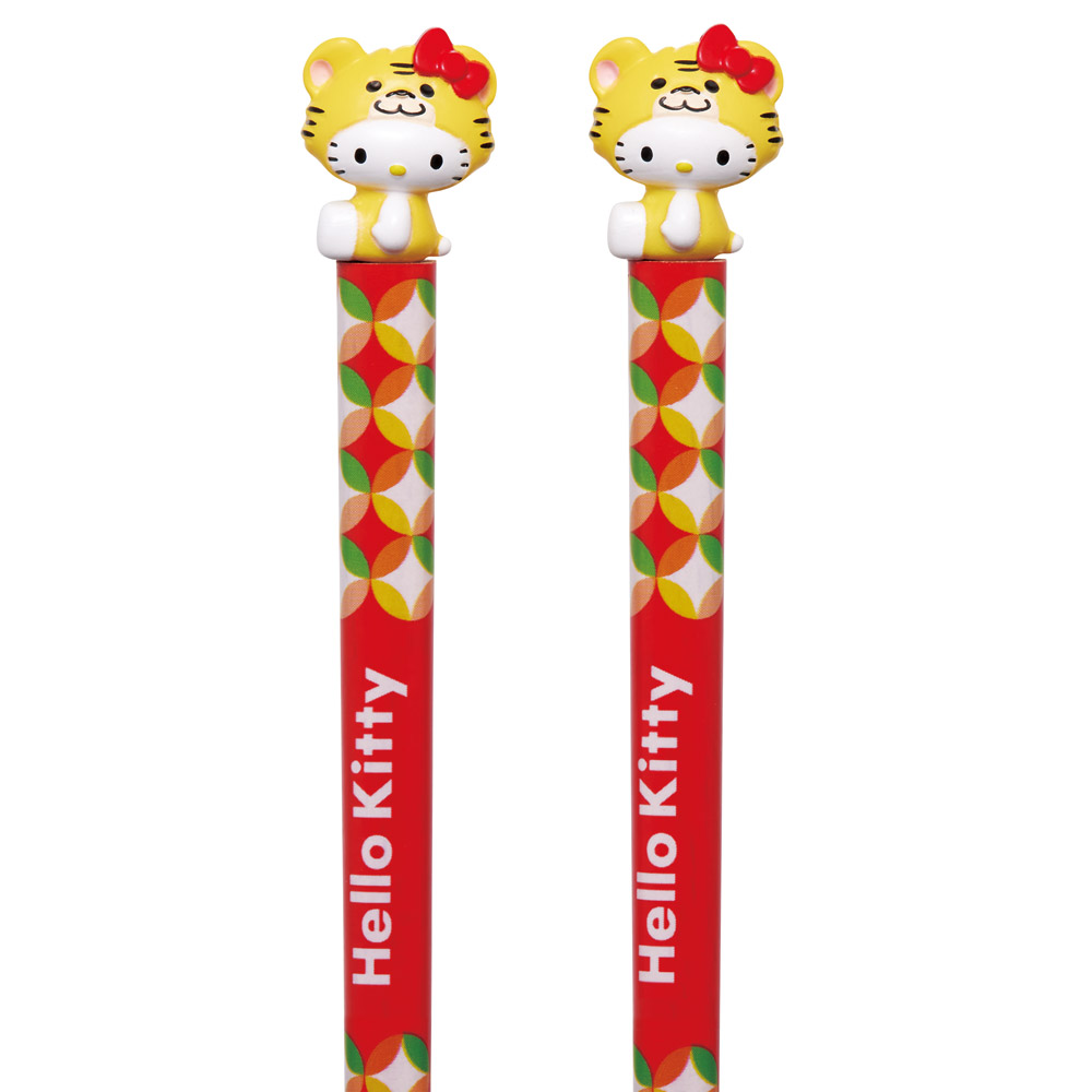 【メール便対象品】 マスコット付 箸 21cm 箸置き セット 木箸 はし 大人 キャラクター かわいい スケーター skater AND45AH 干支 十二支 寅 とら トラ キティ ハローキティ【お箸 木バシ はし 木製 滑り止め マスコット箸】