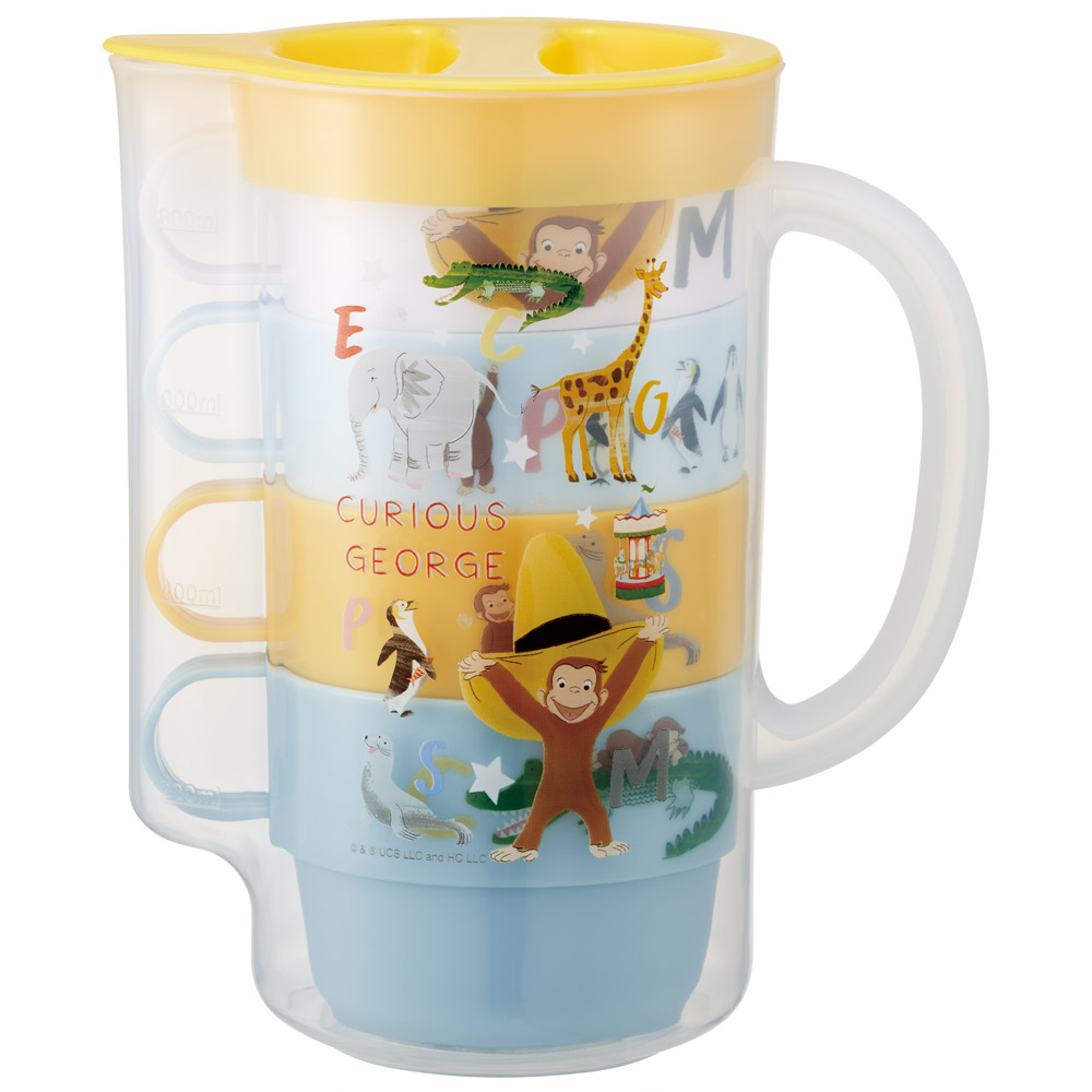 冷水筒 ピッチャー ジャグ コップ付き 麦茶ポット 卓上ポット 850ml おしゃれ skater スケーター KS32S おさるのジョージ ZOO ひとまねこざる 男の子 女の子【ピッチャー 水差し プラスチック ポット テーブルポット 洗いやすい】