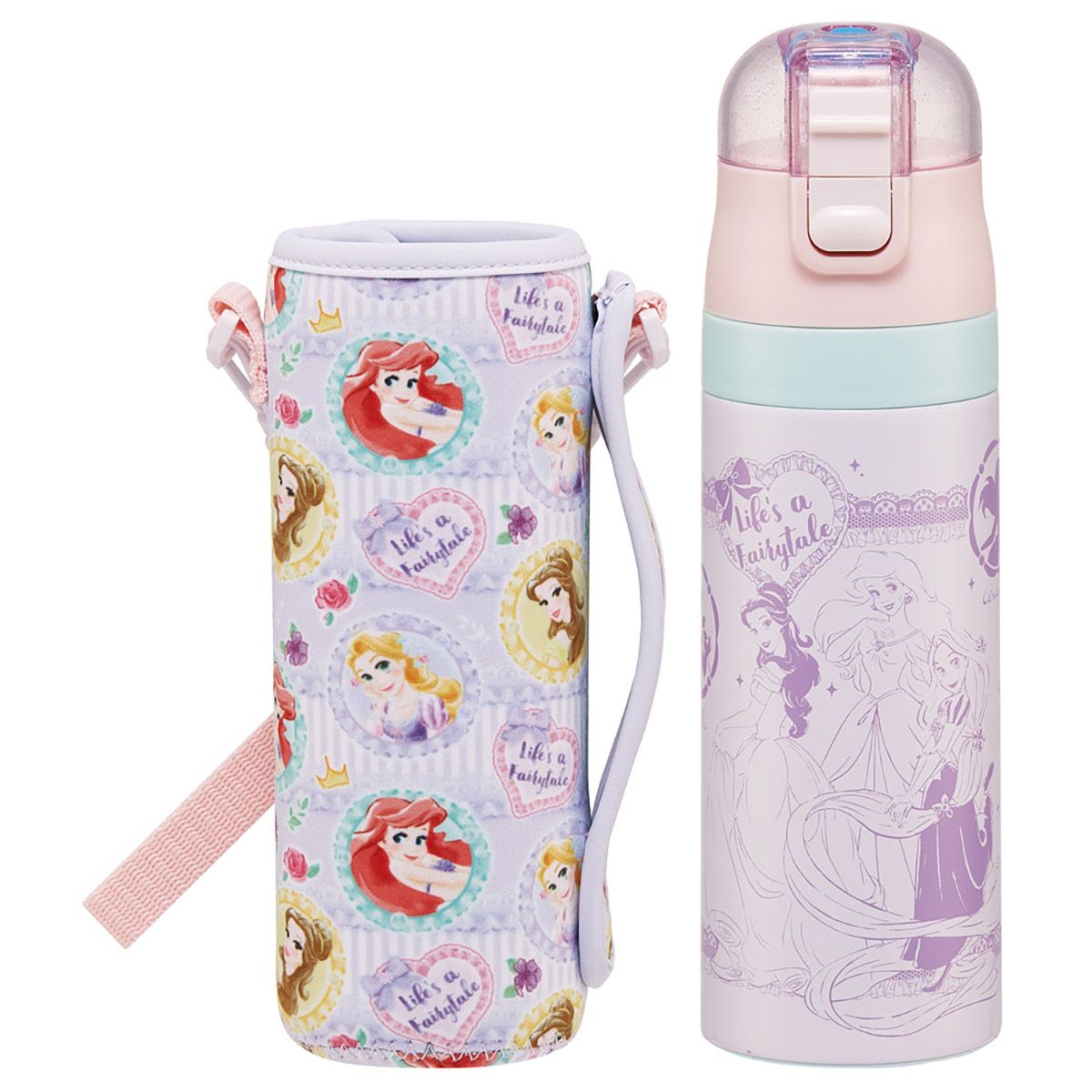 スケーター 水筒 直飲み ステンレス 保冷 470ml ワンタッチ 水筒カバー付き キャラクター skater KSDC4 ディズニー プリンセス 26年 女の子 女子【ショルダー キッズ 幼稚園 小学校 子供用水筒】