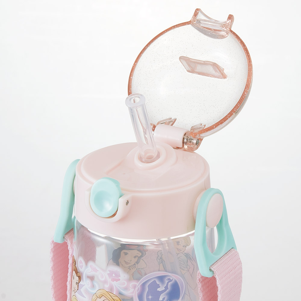 【送料無料】ワンプッシュ式ストロー水筒 プラスチック製 480ml プリンセス25/PDSH5_4973307690037