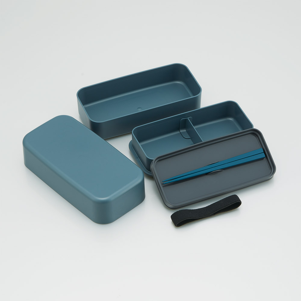 箸付き 弁当箱 1000ml 2段 ランチボックス お弁当 入れ子式 仕切り付き スケーター skater PLB10WCB アッシュカラー アッシュブルー