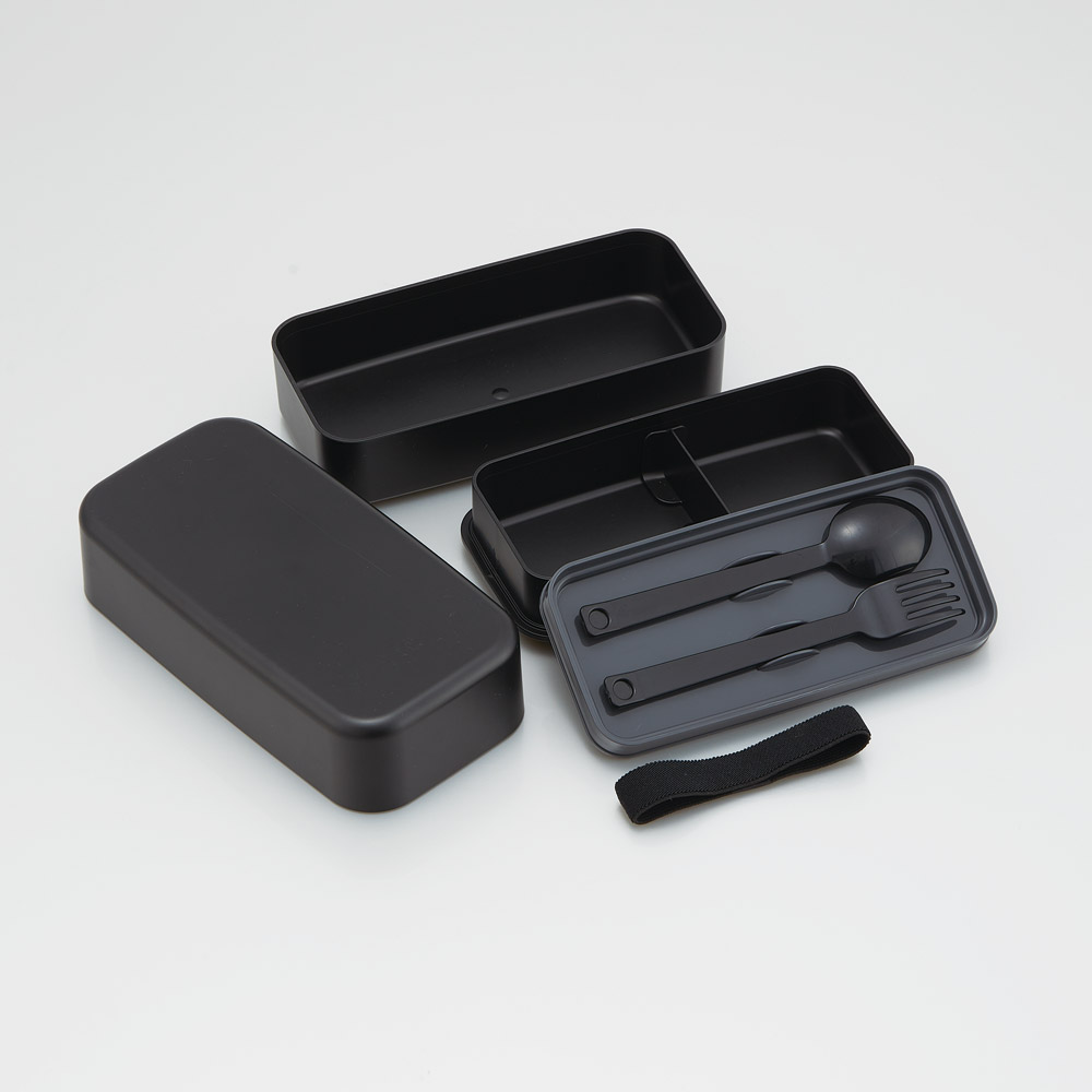 カトラリー付き 弁当箱 1000ml 2段 ランチボックス お弁当 スプーン フォーク スケーター skater PLB10WSB アッシュカラー アッシュブラック【食洗機可 電子レンジ可 お弁当箱 二段 仕切付】