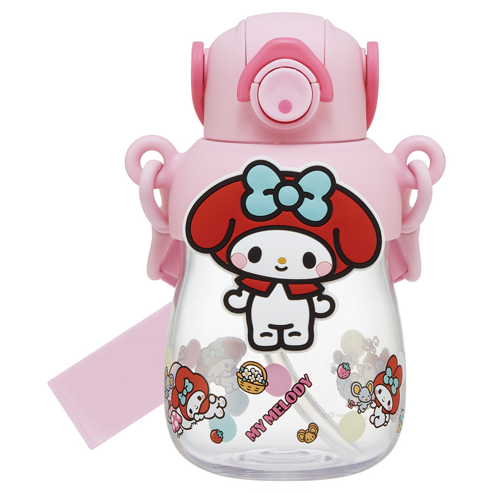 【送料無料】ラバー マスコット付き ストロー ボトル 水筒 650ml ショルダーベルト付き 子供 スケーター skater PRMC7ST マイメロディ マイメロ サンリオ 女の子 女子