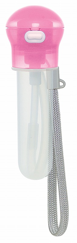 プッシュ式ストローホッパーキャップ[携帯用ストラップ・ケース付き]●ピンク●//ペットボトル/ストロー/ワンプッシュ/便利/水筒/水分補給/レジャー/スポーツ/病院/サポート// スケーター