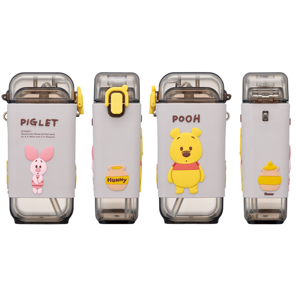 スクエア ストロー ボトル 水筒 ワンプッシュ 450ml 子供 キッズ キャラクター スケーター skater PSQ5ST くまのプーさん プーさん Pooh 女性 レディース【水分 補給 こども ショルダー ベルト】