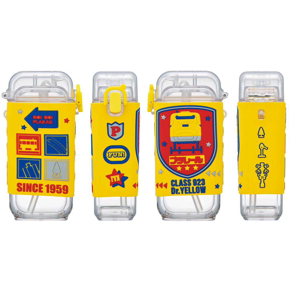 スクエア ストロー ボトル 水筒 ワンプッシュ 450ml 子供 キッズ キャラクター スケーター skater PSQ5ST プラレール ドクターイエロー Plarail 電車 新幹線【水分 補給 こども ショルダー ベルト】