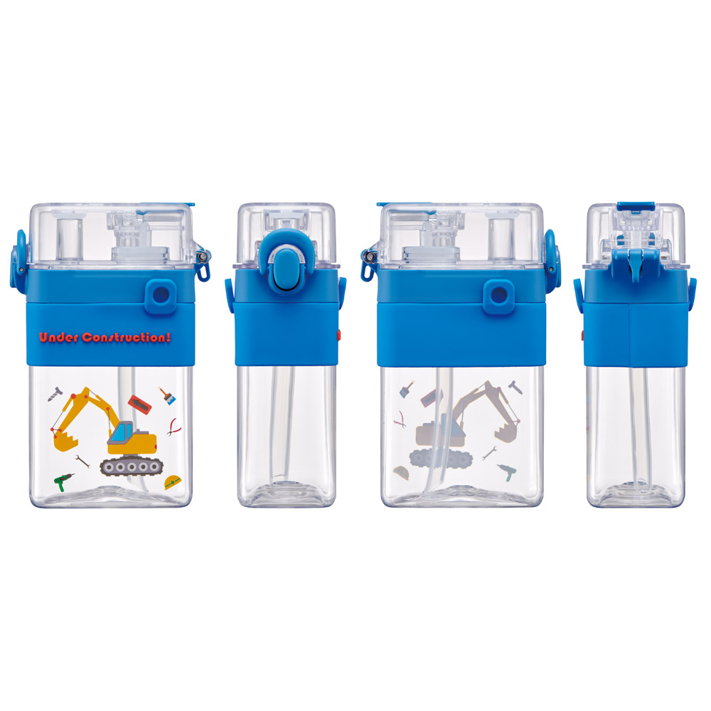 スクエア 2WAY ボトル 水筒 ストロー 直飲み 600ml 子供 キッズ キャラクター スケーター skater PSQW6 はたらく クルマ くるま 車 車柄 男の子 男子
