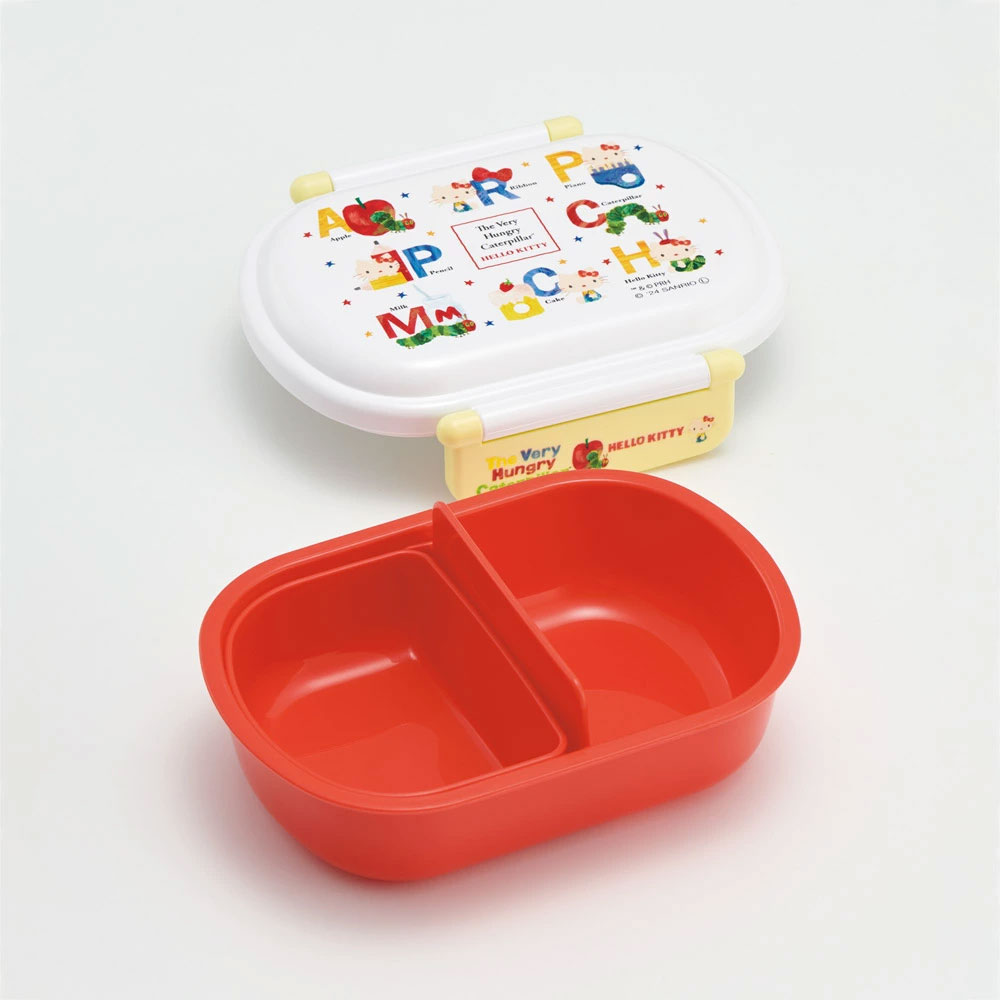 抗菌おかずがつぶれにくい ふわっとフタお弁当箱 1段/360ml はらぺこあおむし×ハローキティ／QAF2BAAG_4973307690655