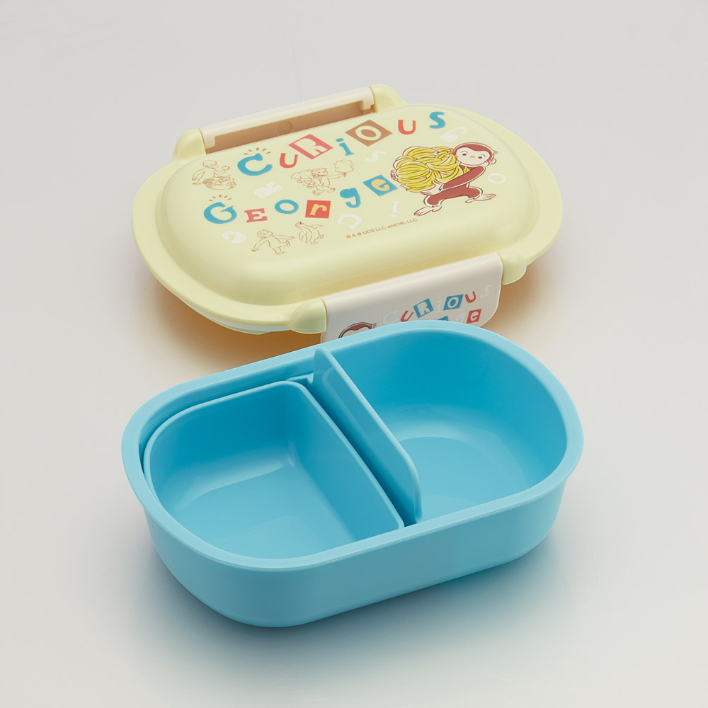 スケーター お弁当箱 子供 360ml 洗いやすい パッキン 日本製 食洗機対応 ふわっと型ふた skater QTAF2BA おさるのジョージ アルファベット ひとまねこざる【キャラクター 1段 ランチボックス 丸型 幼稚園 キッズ】