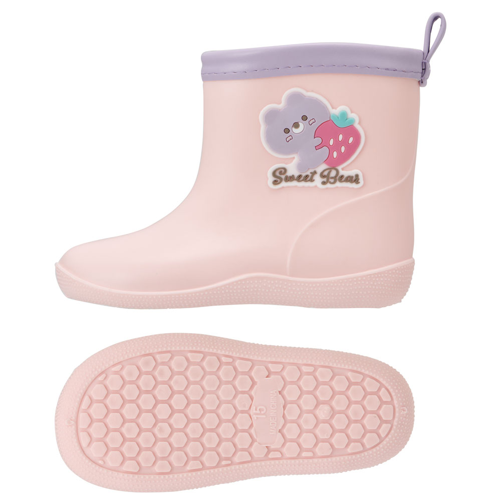 ワッペン 付き レインブーツ 長靴 キッズ 子供 15cm おしゃれ かわいい スケーター skater RIBTW15 Sweet Bear クマ くま ピンク いちご