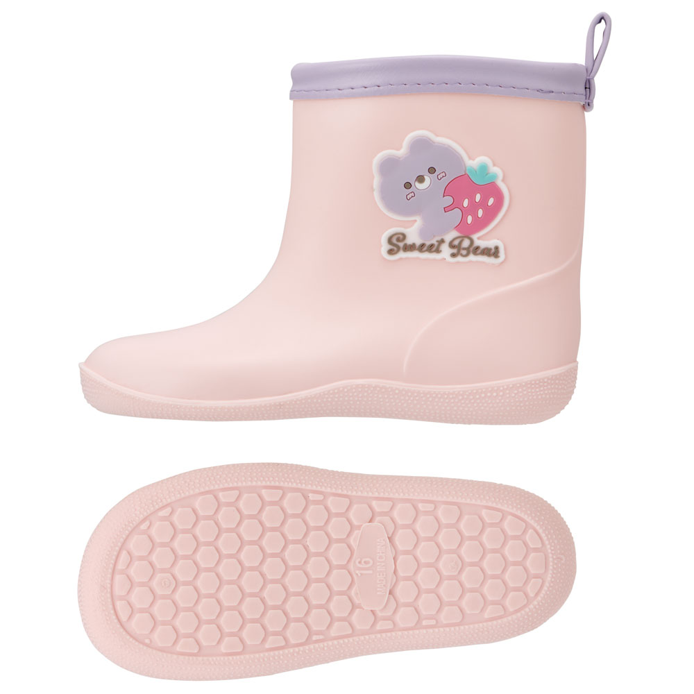 ワッペン 付き レインブーツ 長靴 キッズ 子供 16cm おしゃれ かわいい スケーター skater RIBTW16 Sweet Bear クマ くま ピンク いちご