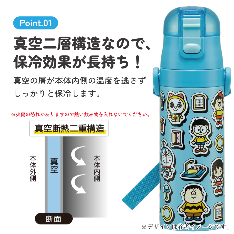 【送料無料】スケーター 水筒 子供 470ml 直飲み ダイレクト キッズ ステンレスボトル skater SDC4 ドラえもん どらえもん 男の子 女の子 男子 女子【幼稚園 キャラクター ワンタッチ こども 保冷 ショルダーベルト付き 子ども】