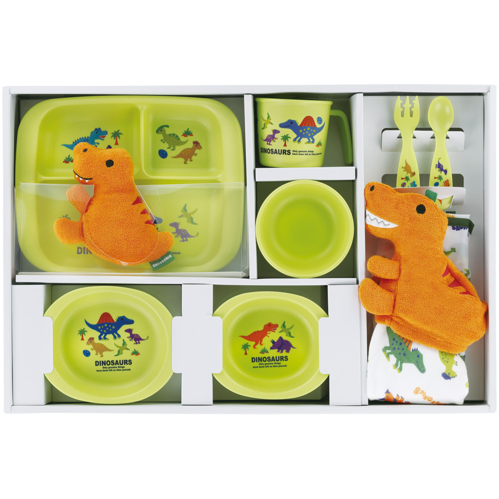 【送料無料】ベビー お食事 セット 10000 タオル コップ ランチ皿 スプーン フォーク 食器 スケーター skater SET1097 ディノサウルス 恐竜 ダイナソー 男の子 男子【赤ちゃん 子供 キッズ かわいい 可愛い プレゼント】