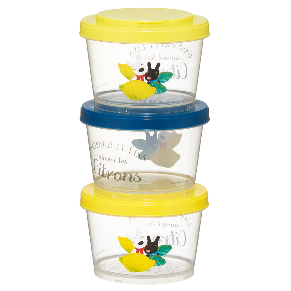カチっとスタッキングができるプラスチック容器 3段/720ml(3コ) リサとガスパール レモン柄/SIJ3_4973307680977