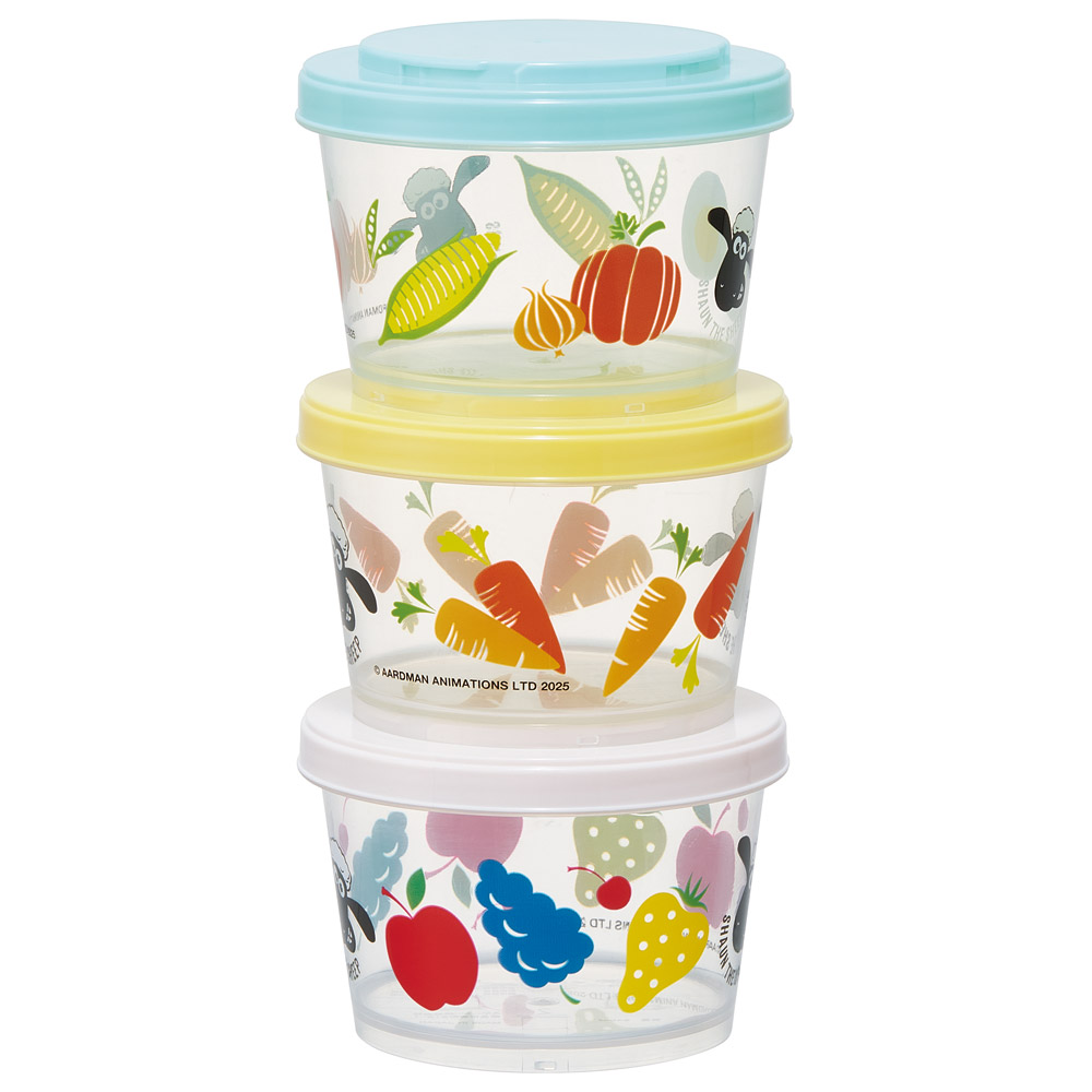 カチっとスタッキングができるプラスチック容器 3段/720ml（３コ） ひつじのショーン たべもの／SIJ3_4973307713781