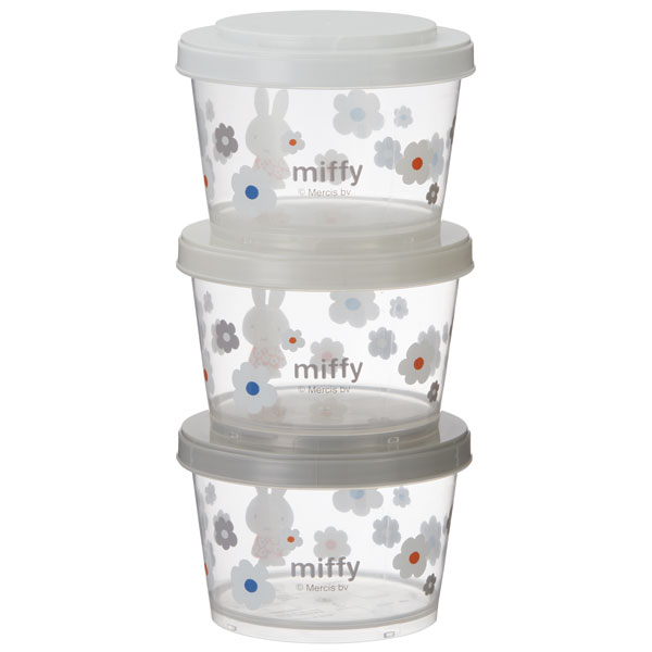 カチっとスタッキングができるプラスチック容器 3段/720ml(3コ) ミッフィーモノトーン/SIJ3_4973307549342