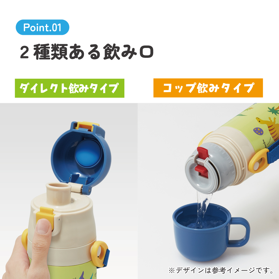 超軽量2WAYステンレスボトル 470ml/430mlディノサウルス ピクチャ/SKDC4_4973307624513