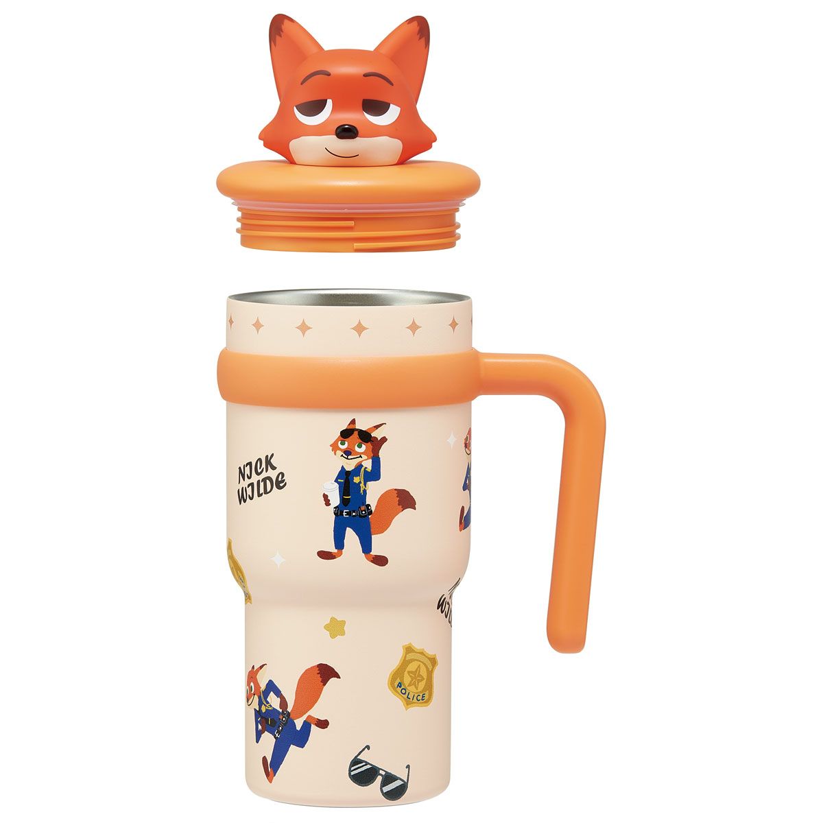 スケーター ハンドル付き ストロー タンブラー 700ml 保冷 専用 マスコット付き skater STSTBM7 ズートピア ニック ディズニー【子供 キッズ 大人 真空二重構造 持ち手付き】