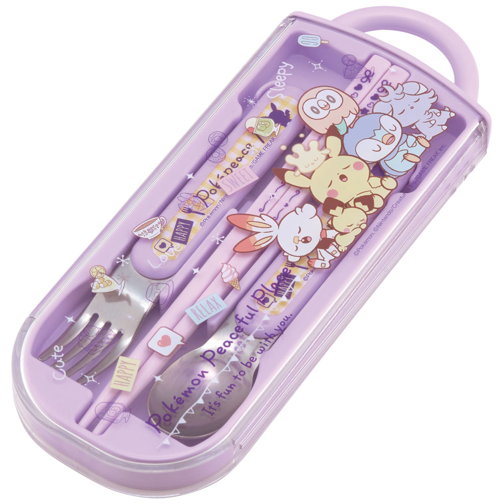 子供用 抗菌 お弁当 トリオセット 開けやすいスライド式(箸、スプーン、フォークのセット) ポケピース24/TACC2AG_4973307665066