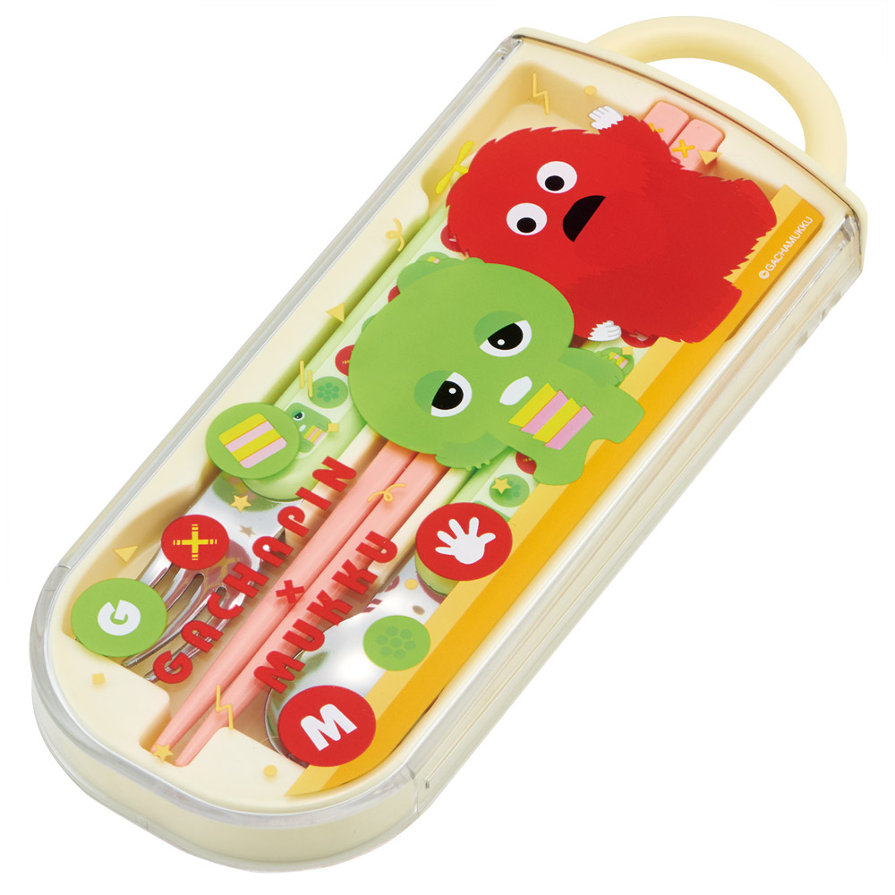 子供用 抗菌 お弁当 トリオセット 開けやすいスライド式(箸、スプーン、フォークのセット) ガチャピン&ムック/TACC2AG_4973307683305