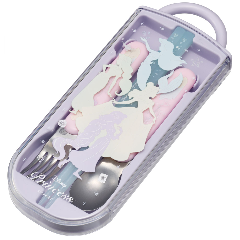 子供用 抗菌 お弁当 トリオセット 開けやすいスライド式（箸、スプーン、フォークのセット） プリンセスシルエット／TACC2AG_4973307686078