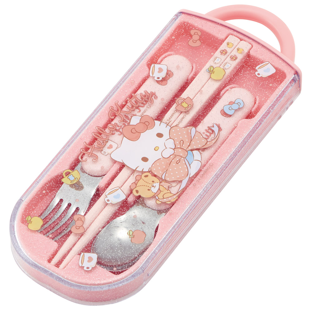 子供用 抗菌 お弁当 トリオセット 開けやすいスライド式(箸、スプーン、フォークのセット) ハローキティ ビッグリボン/TACC2AG_4973307686337
