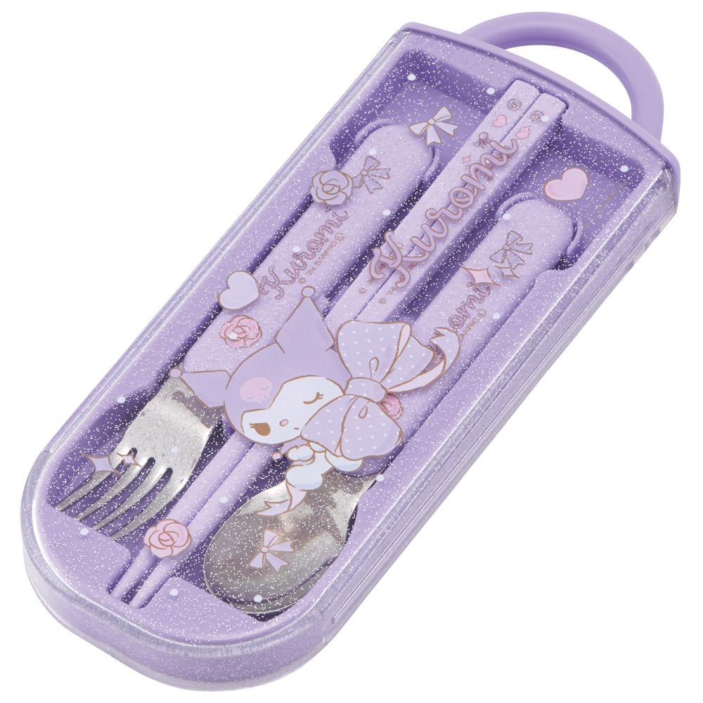 子供用 抗菌 お弁当 トリオセット 開けやすいスライド式(箸、スプーン、フォークのセット) クロミ ビッグリボン/TACC2AG_4973307686603