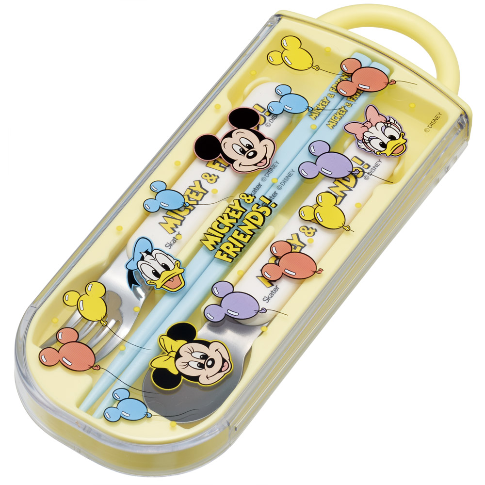 子供用 抗菌 お弁当 トリオセット 開けやすいスライド式(箸、スプーン、フォークのセット) ミッキー&フレンズ 風船/TACC2AG_4973307689482