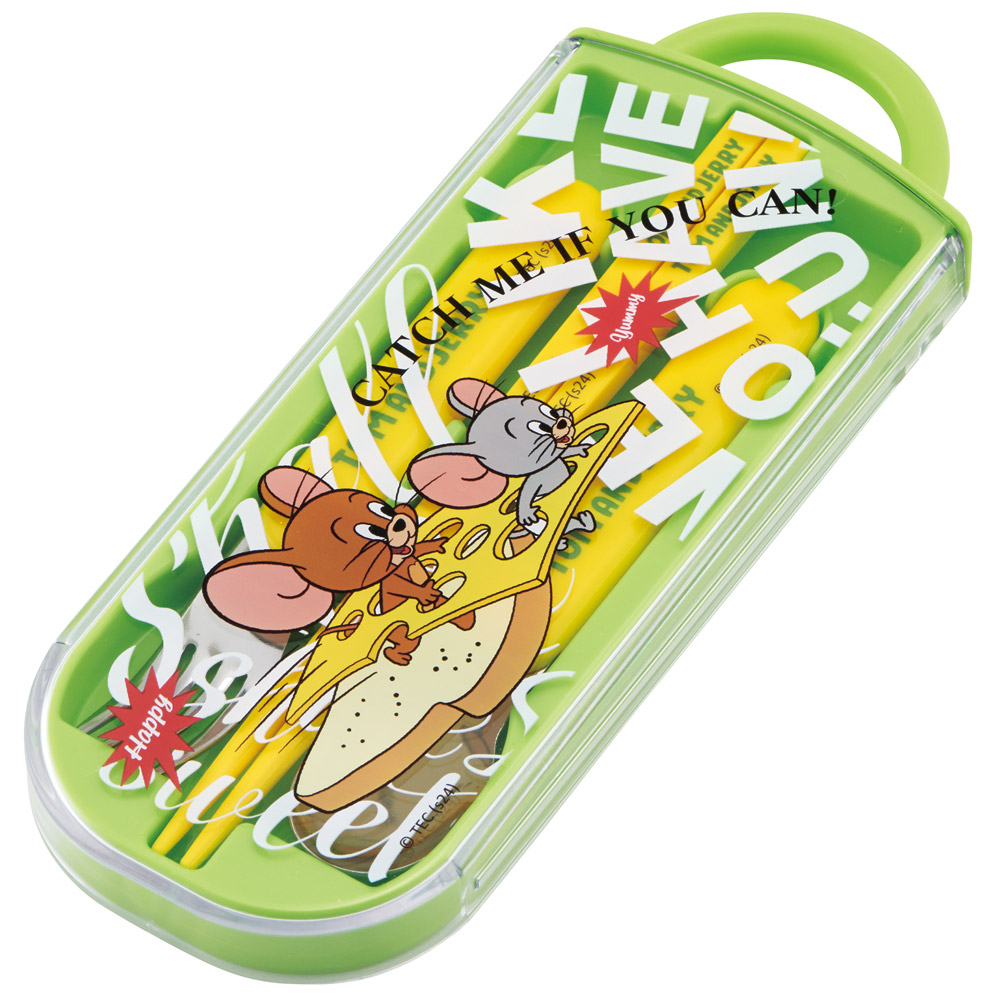 子供用 抗菌 お弁当 トリオセット 開けやすいスライド式(箸、スプーン、フォークのセット) トム&ジェリー EAT/TACC2AG_4973307691003