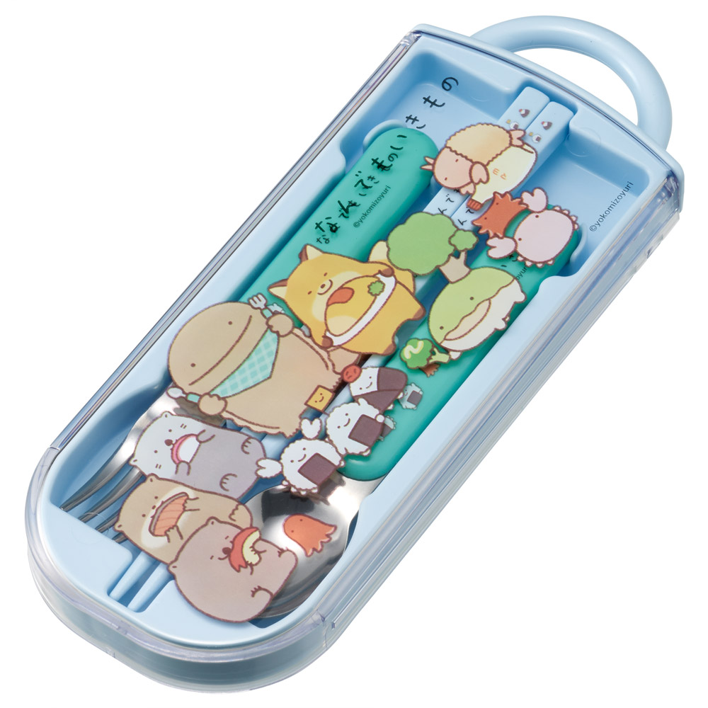 子供用 抗菌 お弁当 トリオセット 開けやすいスライド式(箸、スプーン、フォークのセット) なんでもいきもの/TACC2AG_4973307693564