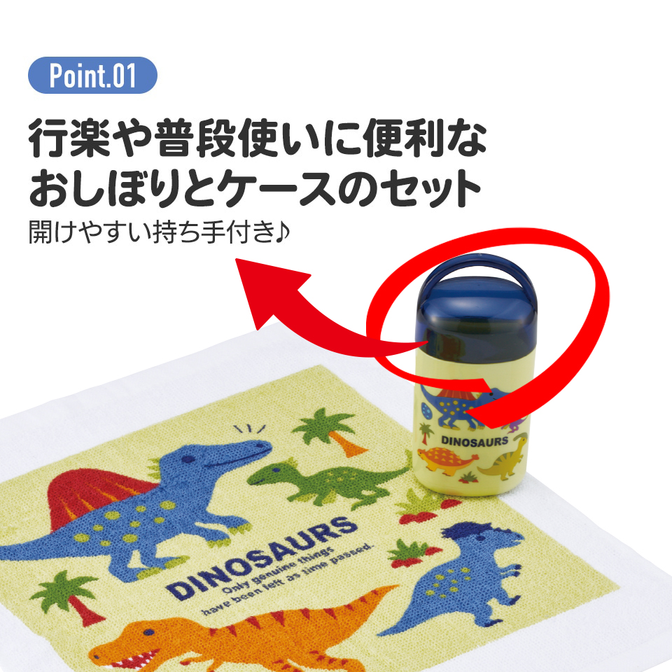 抗菌ケース付おしぼり ディノサウルス ピクチャ/OA5AG_4973307634048/スケーター