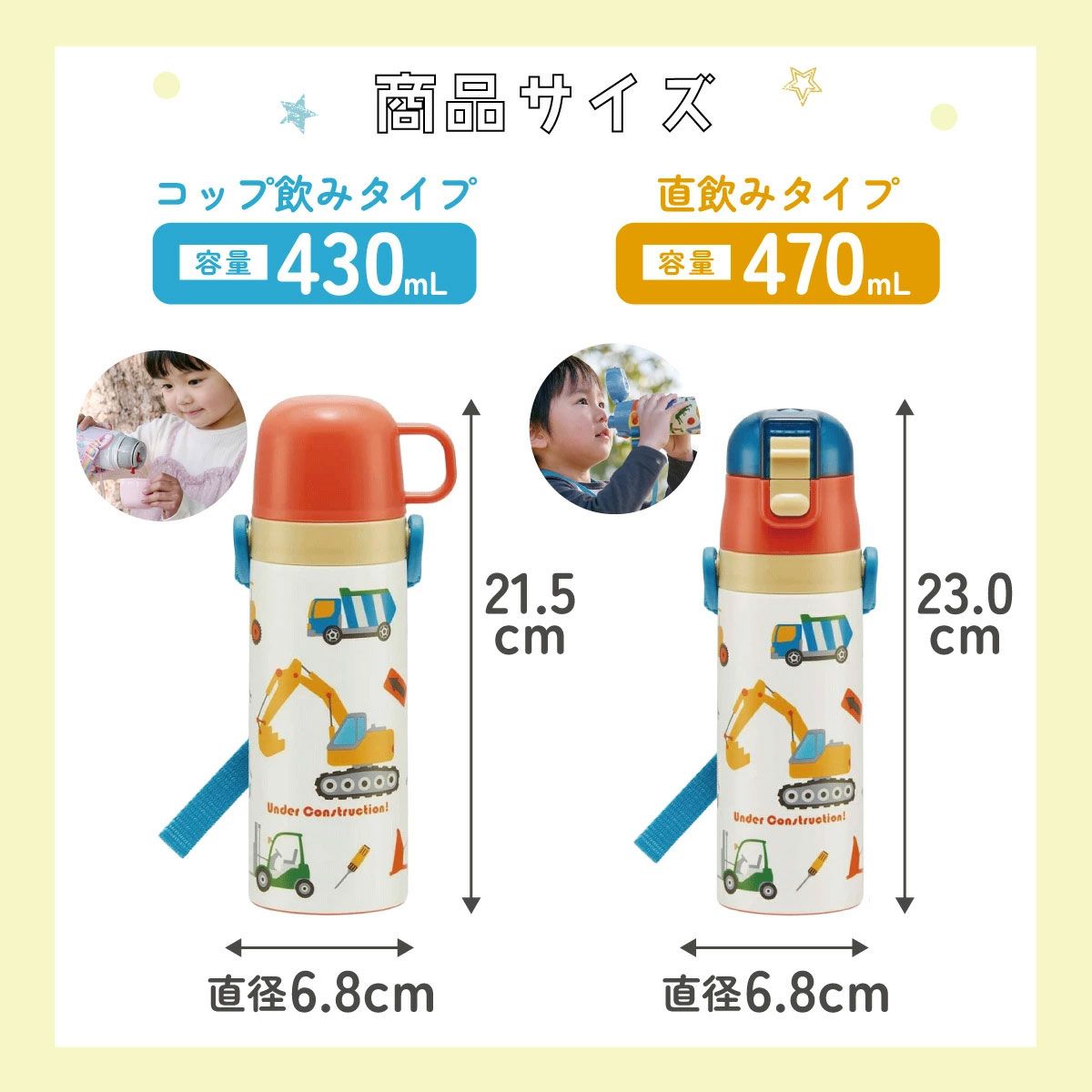 【送料無料】超軽量2WAYステンレスボトル 470ml/430mlはたらくクルマ/SKDC4_4973307600067
