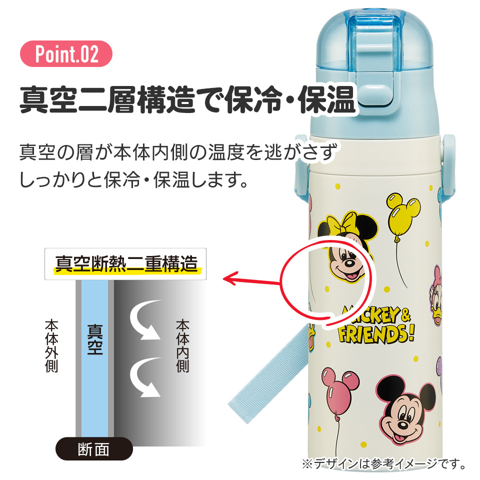 【送料無料】超軽量 直飲み コップ飲み兼用 2WAYステンレスボトル 470ml/430ml ミッキー&フレンズ 風船/SKDC4_4973307689635