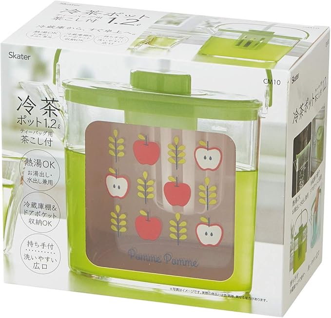 ティーバッグ用茶こし付 冷茶ポット[1.2L]●りんご●//冷水筒 ウォーターポット ピッチャー 常備保存用ポット 水分補給 持ち手付き 洗いやすい 熱湯OK// スケーター