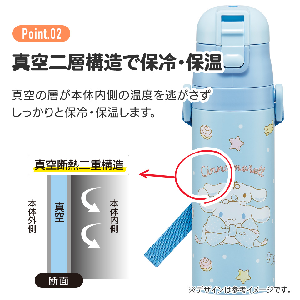 【送料無料】超軽量 直飲み コップ飲み兼用 2WAYステンレスボトル 470ml/430ml シナモロール ビッグリボン/SKDC4_4973307686825