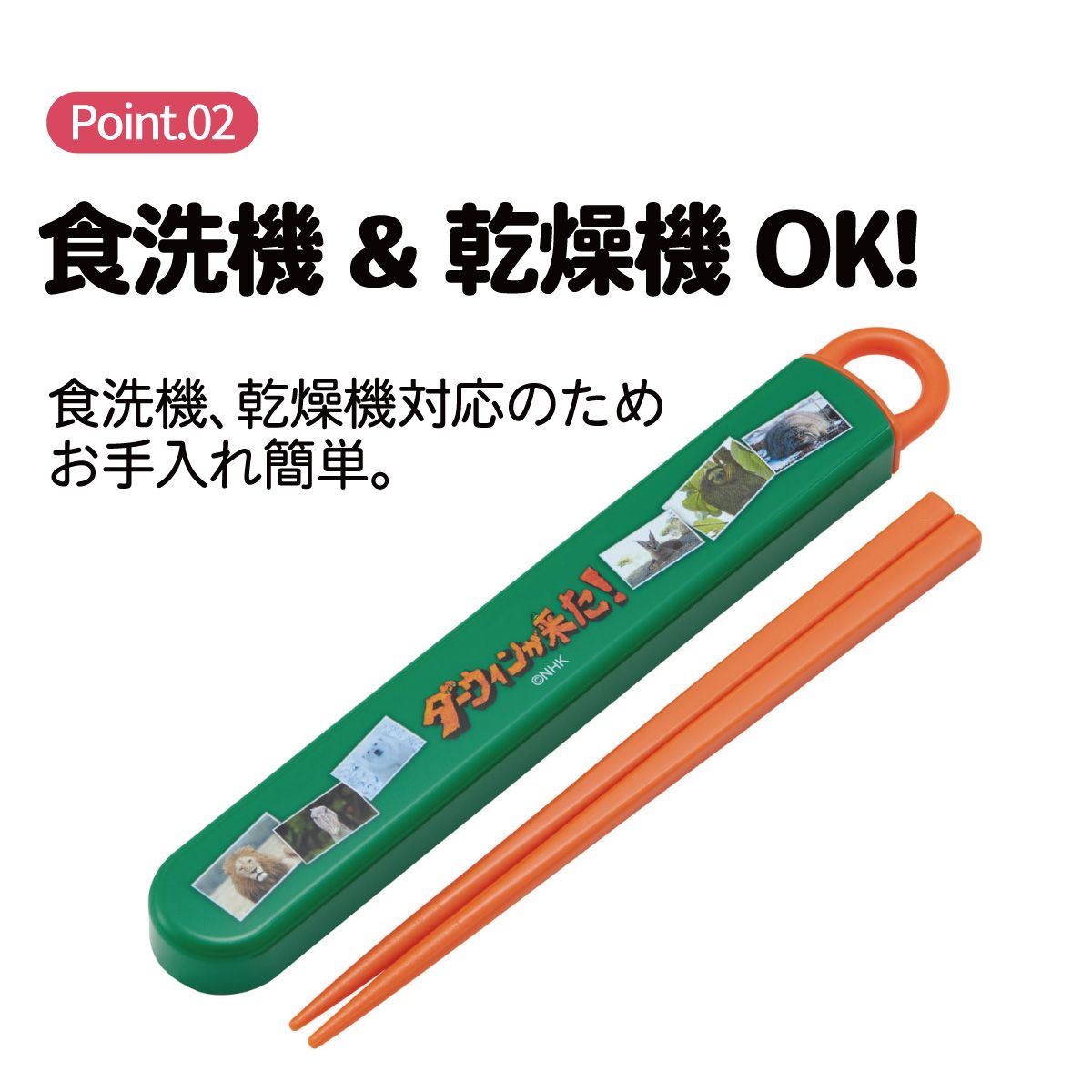 スケーター お箸セット 食洗機対応 箸入れ お弁当 箸 skater 子供 箸ケース ABS2AM ダーウィンが来た! グッズ【カトラリーセット カトラリーケース 蓋付き おはしセット】