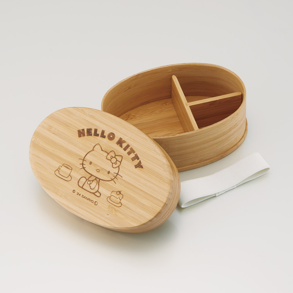 竹製 ランチ ボックス 600ml 弁当箱 1段 一段 和風 シンプル 小判型 仕切り付 スケーター skater BWLB6 キティ ハローキティ キティちゃん 女の子