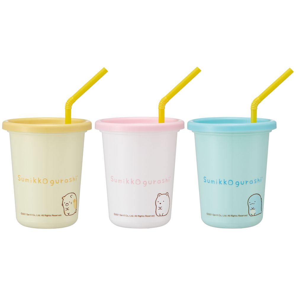 ストロー付タンブラー 320ml/3個セットすみっコぐらし　フェイス／SIH3ST_4973307567407／スケーター