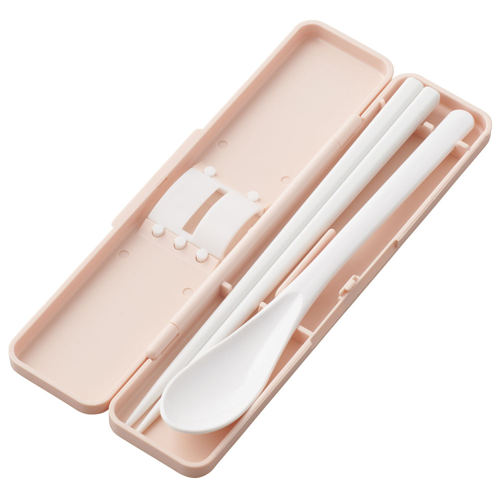 抗菌音が鳴らないコンビセット(箸・スプーン) 箸18cm くすみカラーピンク／CCS3SAAG_4973307584367