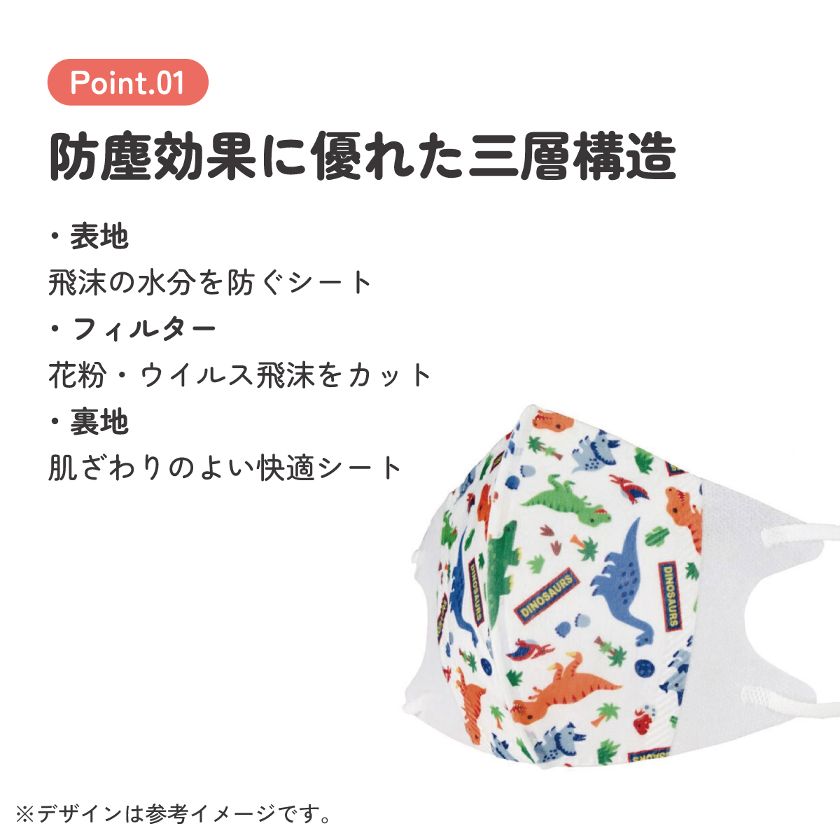 子供立体マスク Mサイズ/7枚入りディノサウルス/MSKS3N_4973307626708