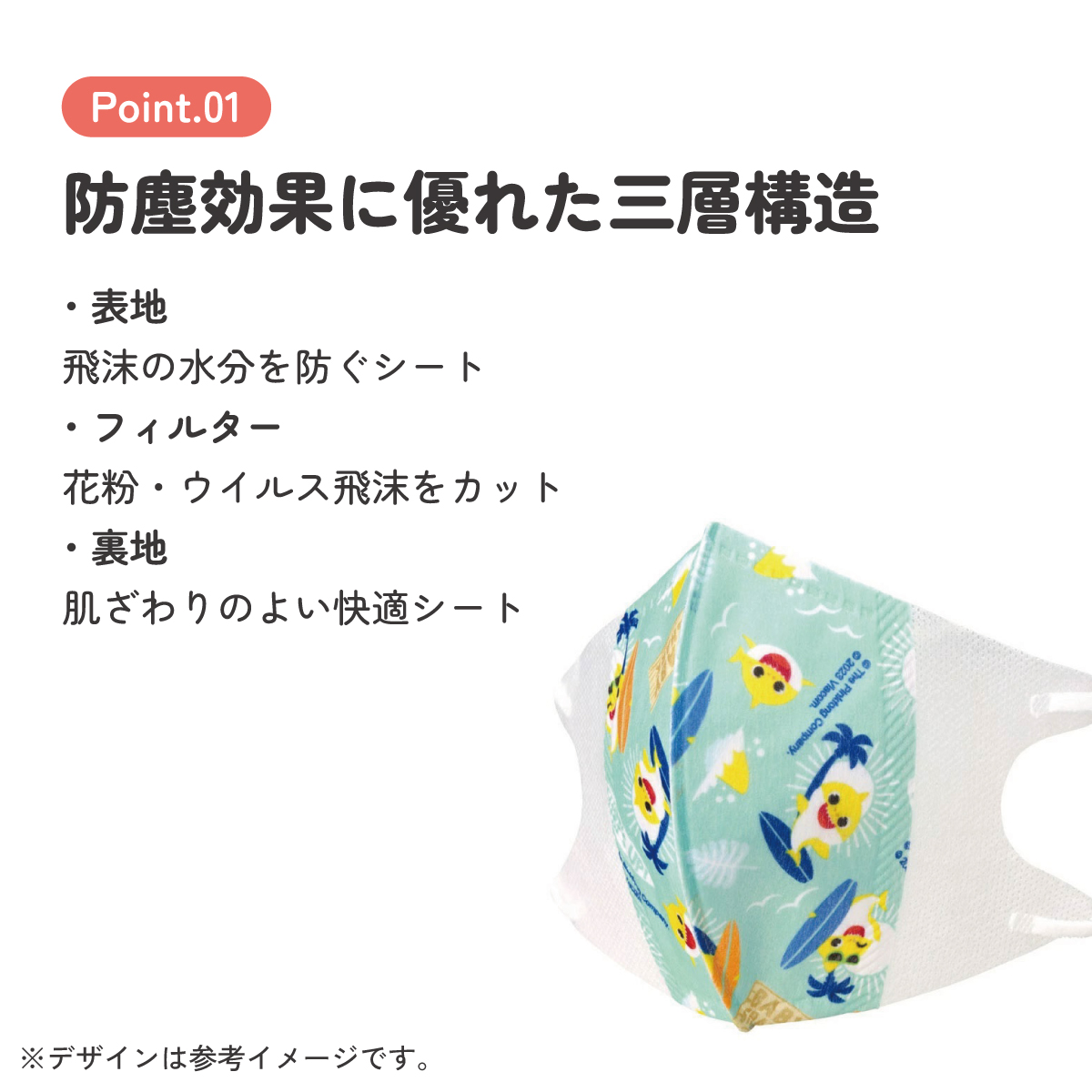 子供立体マスク Mサイズ/7枚入りベイビーシャーク２３／MSKS3N_4973307629082／スケーター
