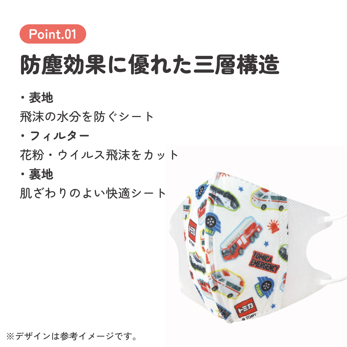 子供立体マスク Mサイズ/7枚入りトミカ23/MSKS3N_4973307651458