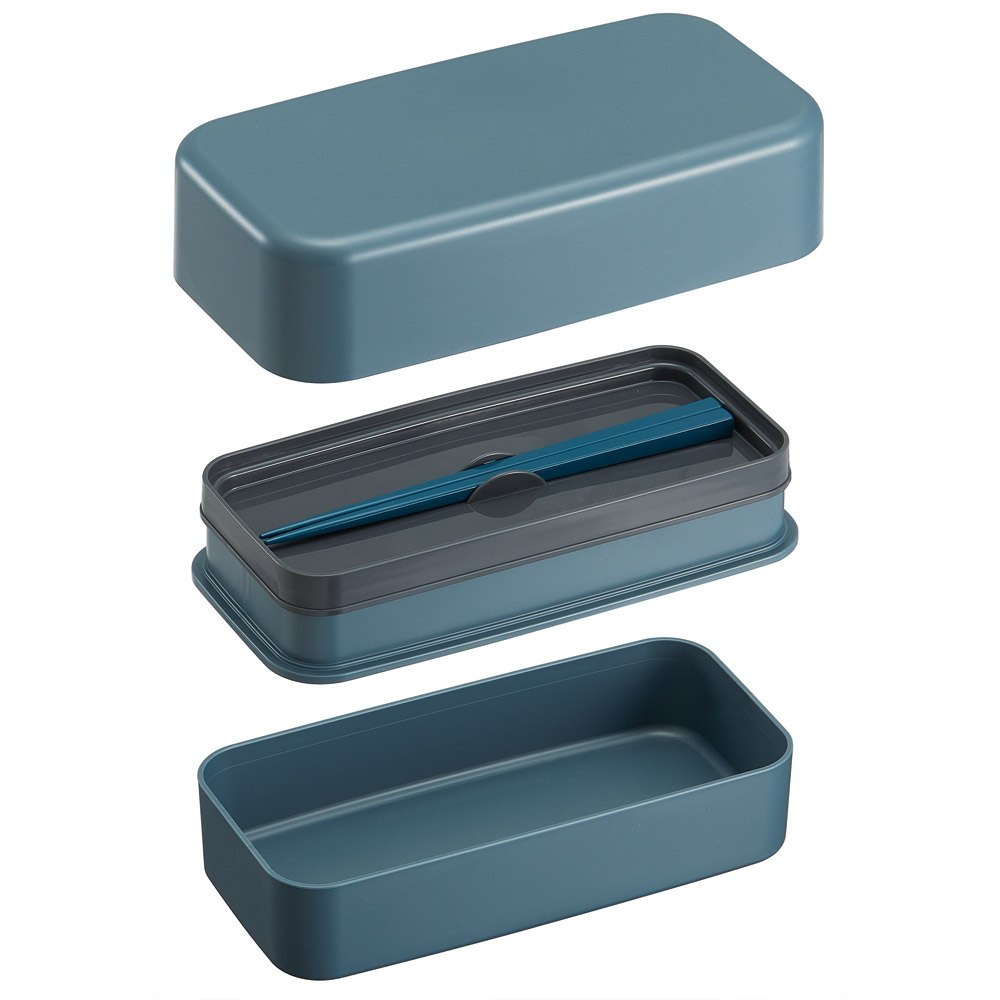 箸付き 弁当箱 1000ml 2段 ランチボックス お弁当 入れ子式 仕切り付き スケーター skater PLB10WCB アッシュカラー アッシュブルー
