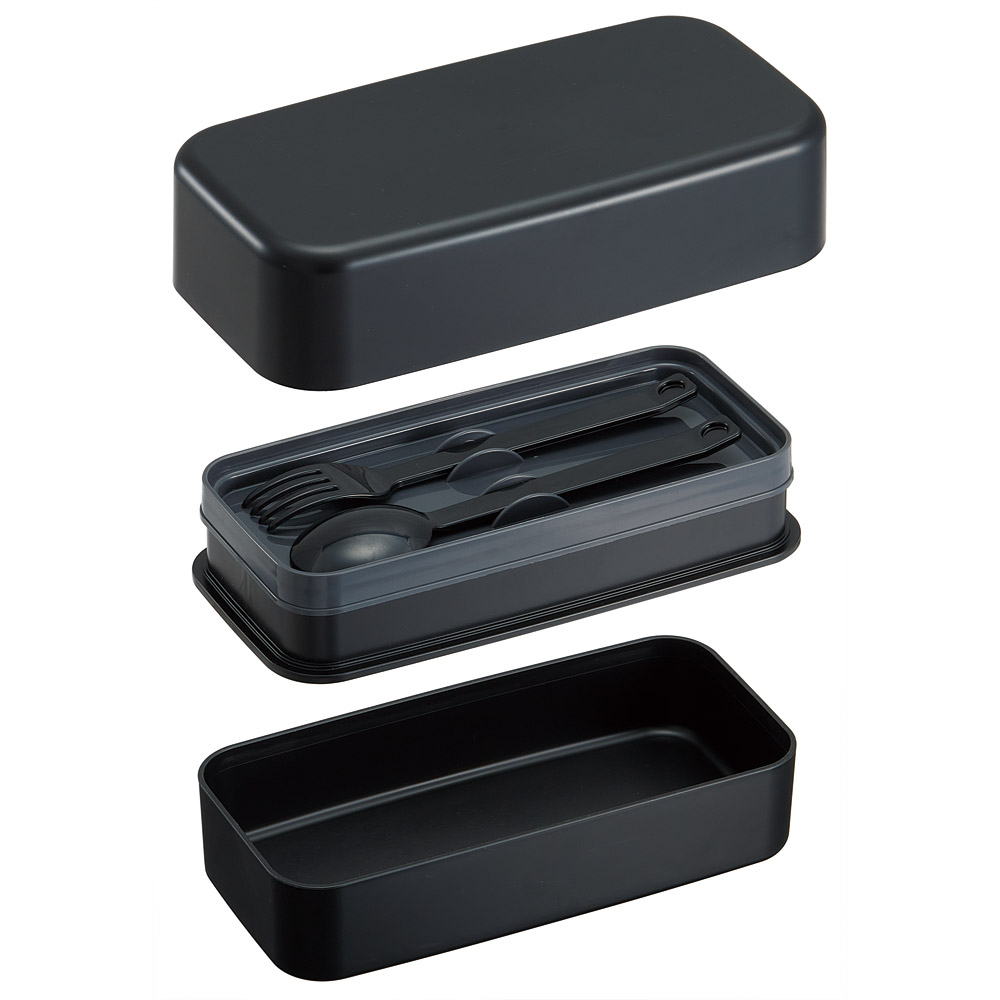 カトラリー付き 弁当箱 1000ml 2段 ランチボックス お弁当 スプーン フォーク スケーター skater PLB10WSB アッシュカラー アッシュブラック【食洗機可 電子レンジ可 お弁当箱 二段 仕切付】