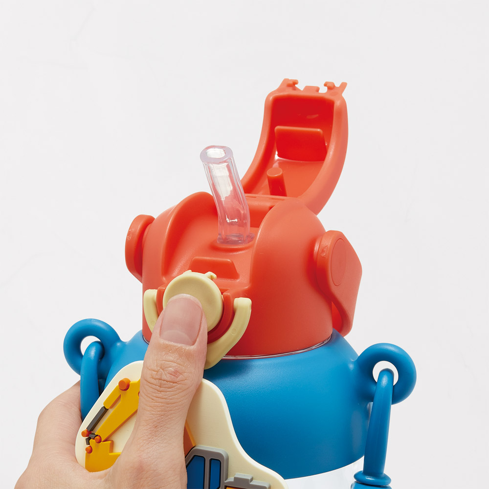 【送料無料】ラバー マスコット付き ストロー ボトル 水筒 650ml ショルダーベルト付き 子供 スケーター skater PRMC7ST はたらく クルマ くるま 車 車柄 男の子 男子