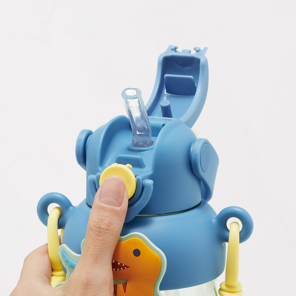 【送料無料】ラバー マスコット付き ストロー ボトル 水筒 650ml ショルダーベルト付き 子供 スケーター skater PRMC7ST ディノサウルス 恐竜 ダイナソー 男の子 男子