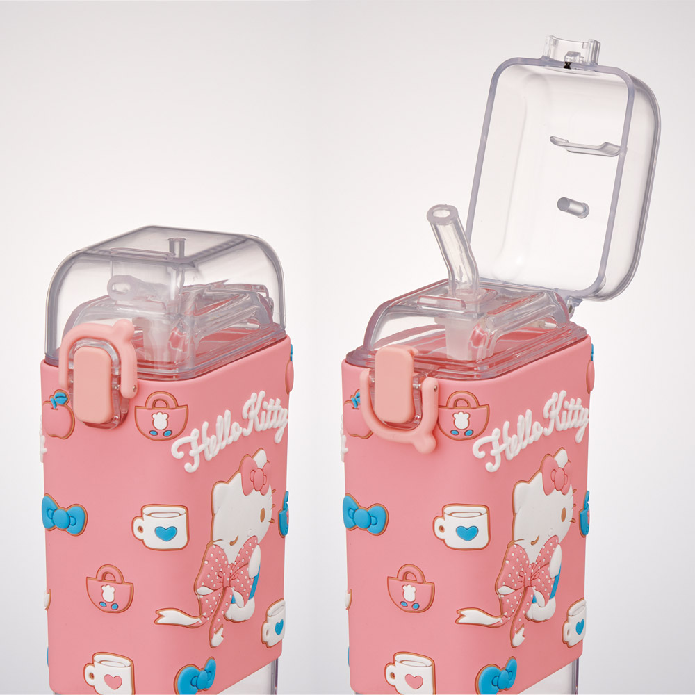 スクエア ストロー ボトル 水筒 ワンプッシュ 450ml 子供 キッズ キャラクター スケーター skater PSQ5ST キティ ハローキティ キティちゃん 女の子【水分 補給 こども ショルダー ベルト】